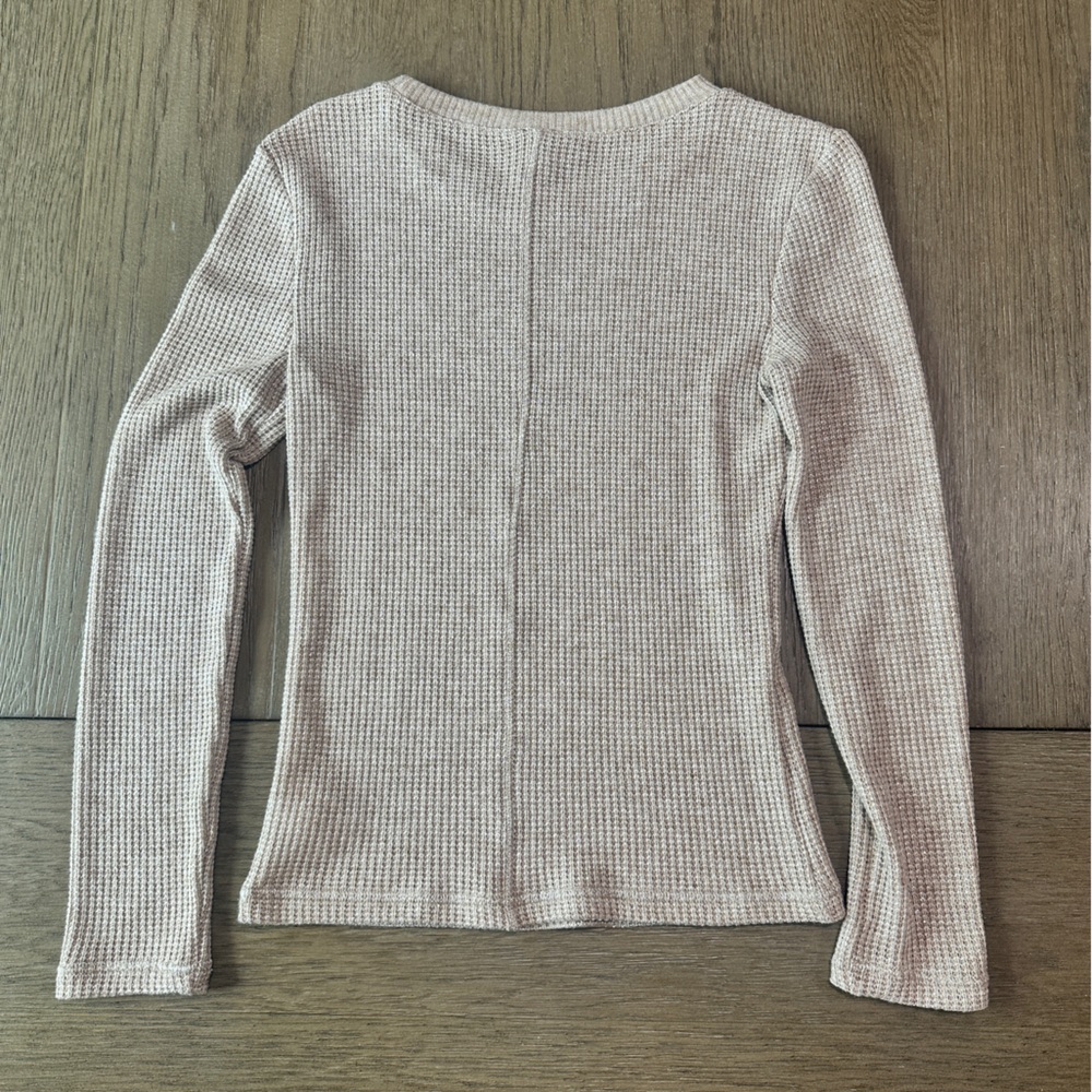 Express Glitter Waffle Fitted Crew Neck Long Sleeve Top Size Small Beige - Picture 5 of 8